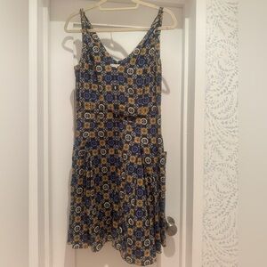 Derek Lam 10 Crosby Medallion Print Sundress | Size 4 | Navy & Gold | Drop Waist